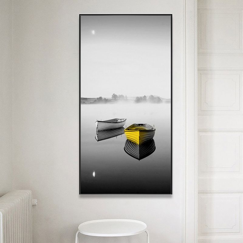 Contemporary Boat Wall Decor Canvas Gray Transportation Art Print, Multiple Sizes