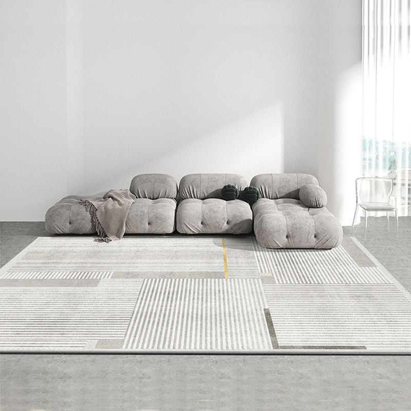 White Modern Rug Pinstripe Polyester Rug Stain Resistant Rug for Living Room
