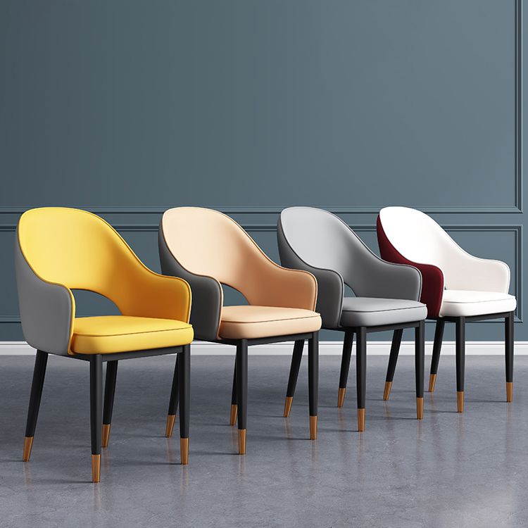 Contemporary Style Dining Chair Steel Legs Arm Chair with Upholstered