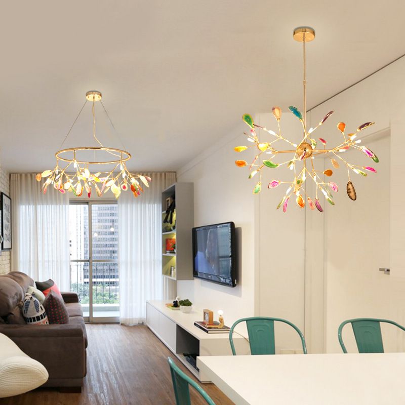 Luminaires îles colorés pendentif en métal branche moderne avec pierre d'agate pour restauration