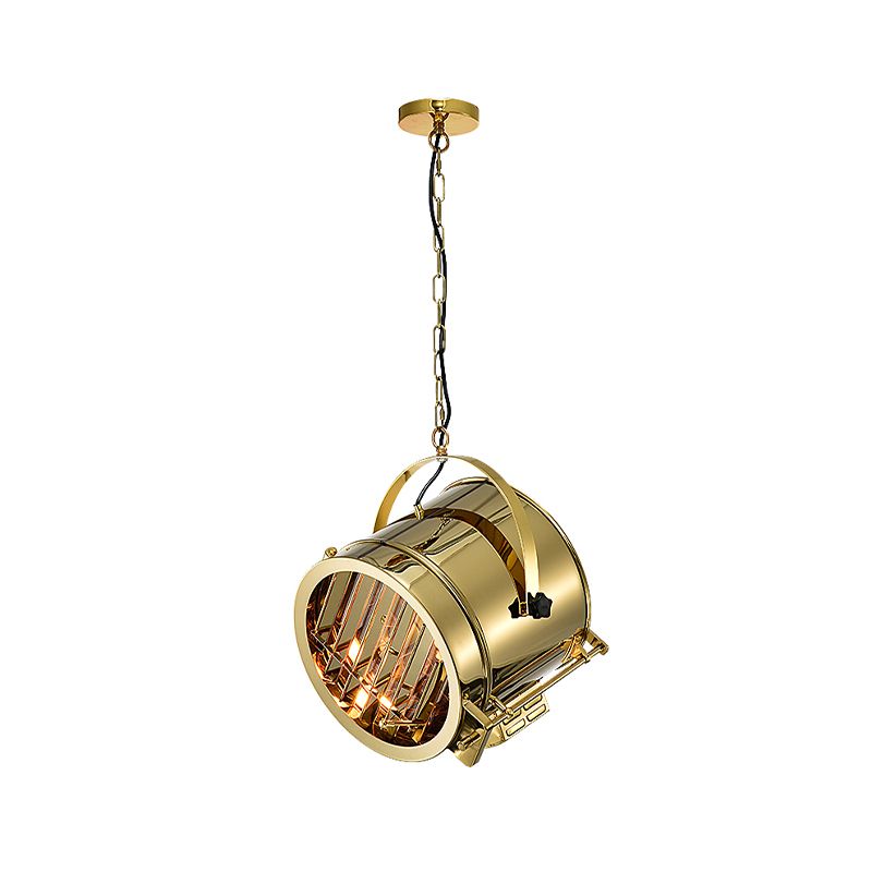 Stainless Steel Gold Pendant Light Fixture Drum 1-Head Art Deco Spotlight with Handle for Office