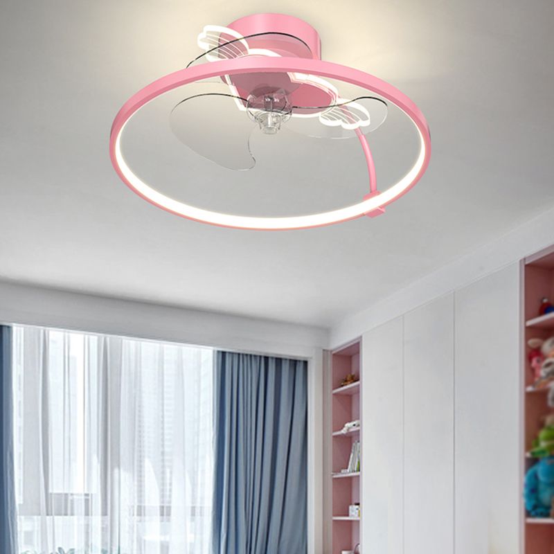 Heart Wings Shaped Ceiling Fan Lamp Cartoon Metal Children Bedroom LED Flush Mount Light