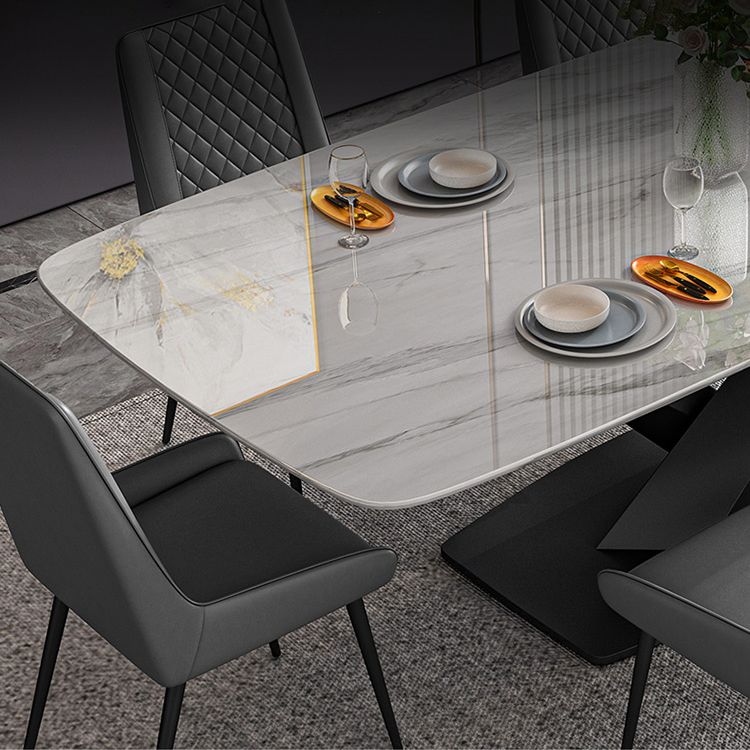 Minimalist Dining Set with Sintered Stone Dining Table and Upholstered Chairs