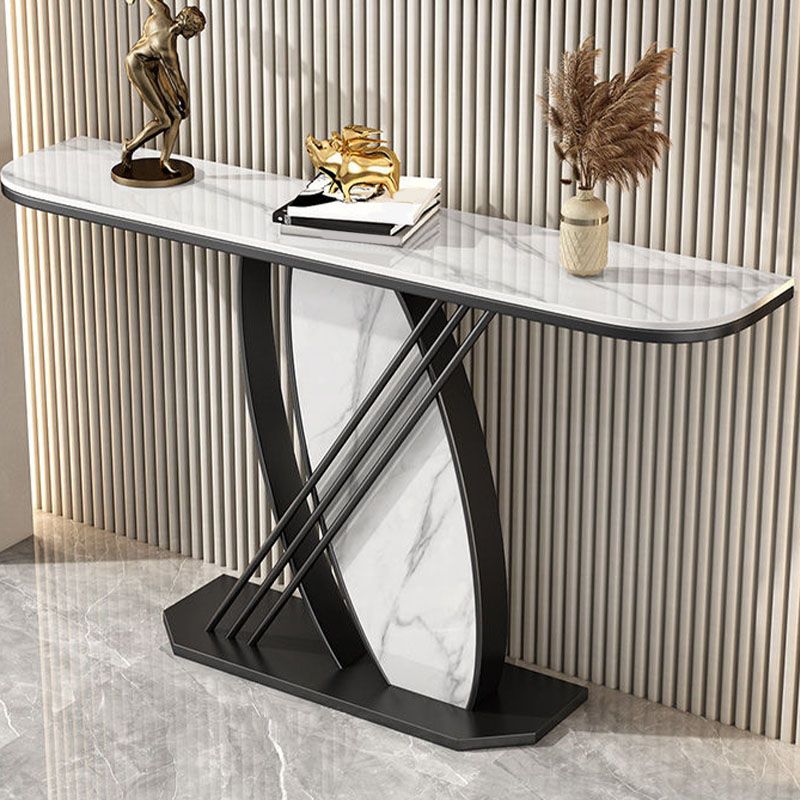 Glam Stone Iron Accent Table Half Moon Console Sofa Table for Hall