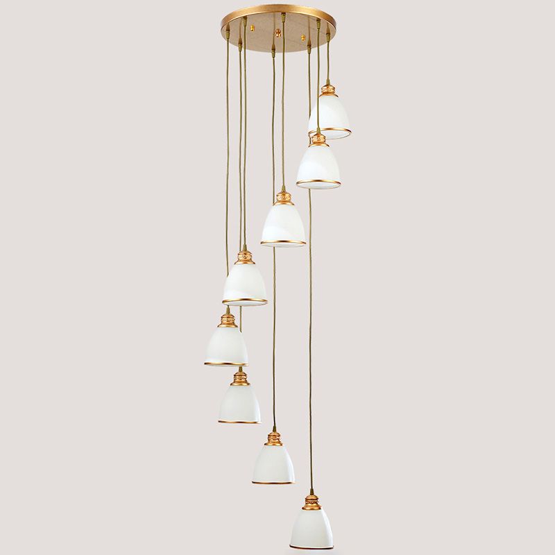 Duplex Cluster Pendant Light in Modern Luxury Style Wrought Iron Hanging Light with White Glass Shade