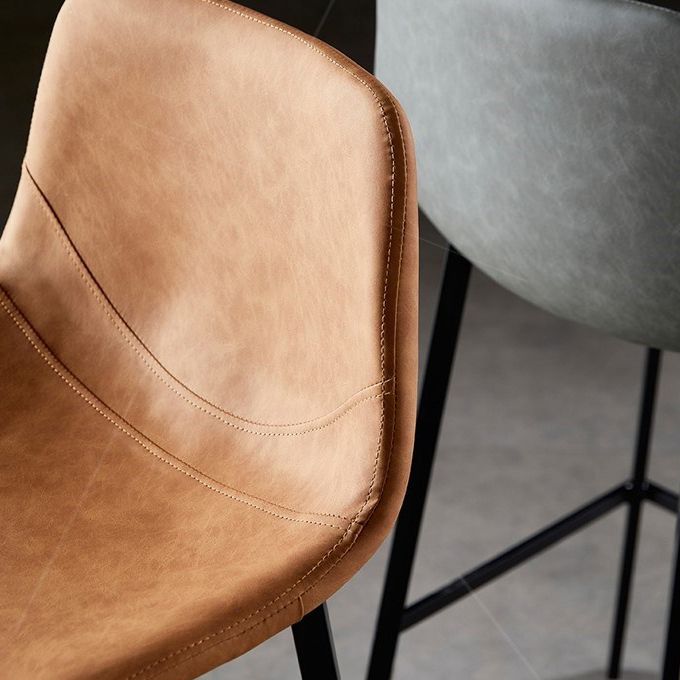 Scandinavian Restaurant Leather Stool Matte Finish Footrest Barstool