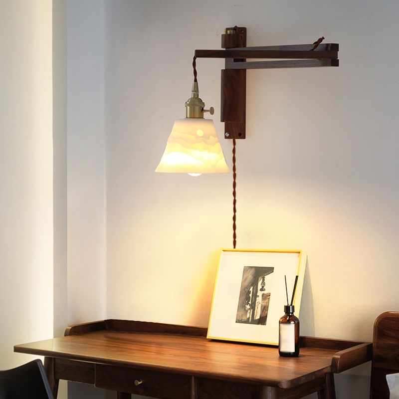 Moderner Stil Geometrischer Wandlampe Licht Holz 1 hellem Wandmontagleuchte in Weiß