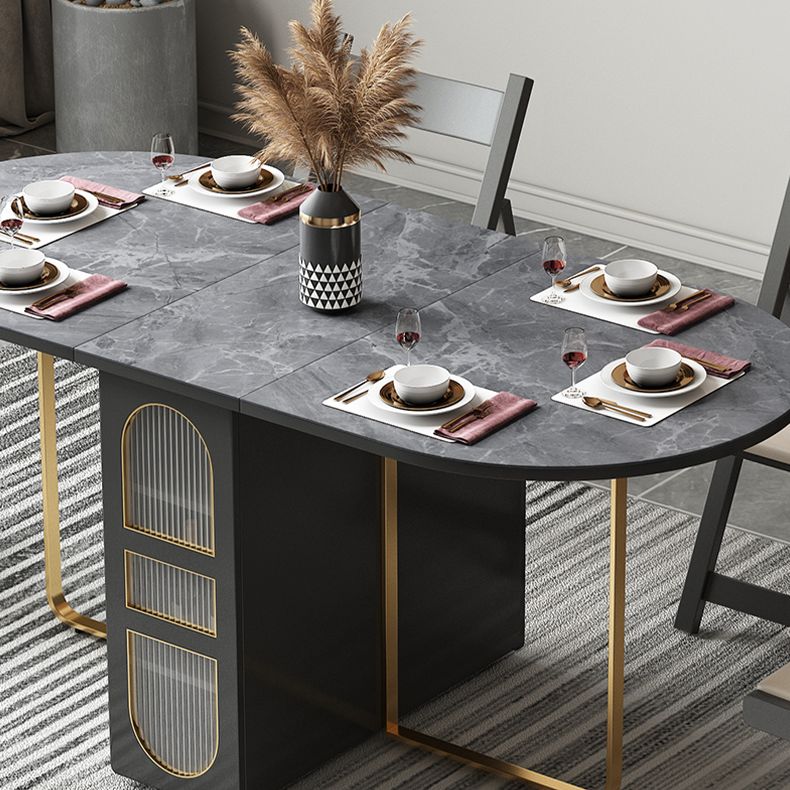 Modern Style Rectangle Dining Table Sintered Stone Drop-Leaf 59" Table for Home Use