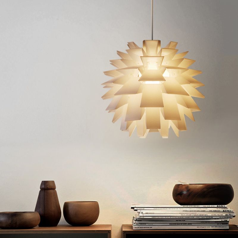 Suspensión contemporánea de cono de pino plástico 1 cabezal sala de estar de techo de sala de estar en blanco