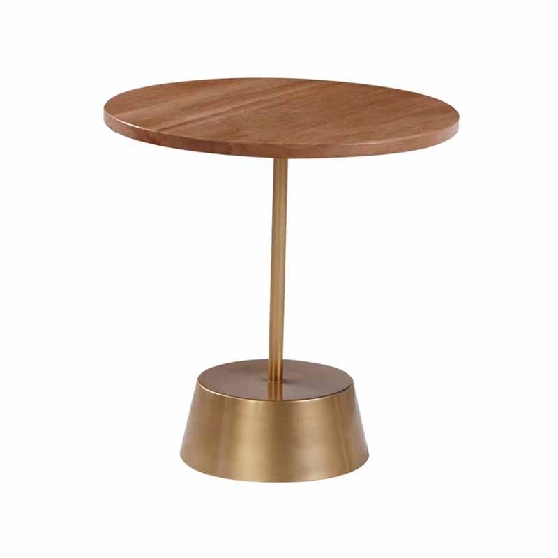 Scandinavian Round Wood Top Side Table Metal Pedestal End Table