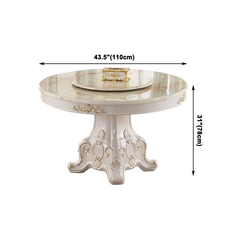 Solid Wood Victorian Round Table White Marble Top Table with Pedestal