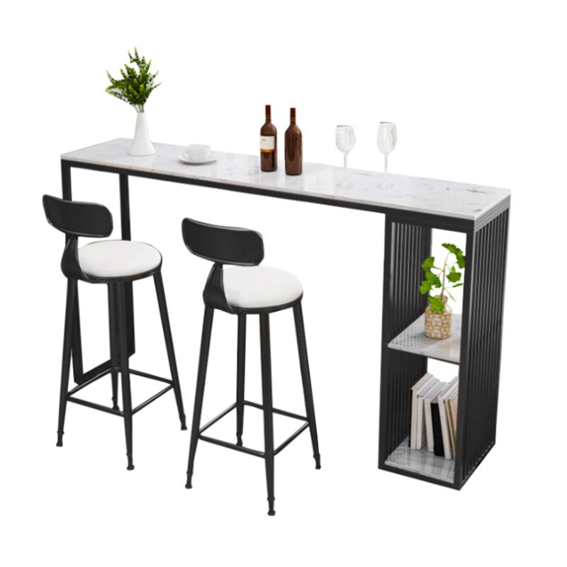 Modern Rectangle Bar Table Set 1/3 Pcs Black and Gold Metal Frame Bar Table and Stools