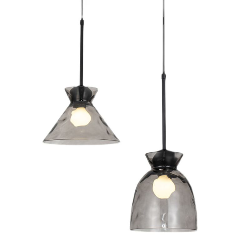 Ripple Glass Black Hanging Lamp in Modern Style Lacquered Iron Pendant Light for Dining Room