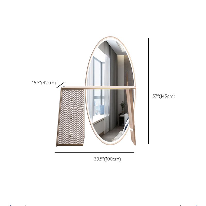 Glam Slate Makeup Dressing Table Stool Set in Beige with 57" Tall Mirror