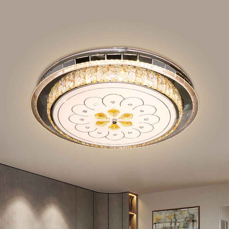 Clear Crystal Blocks Circular Flushmount Modern Bedchamber LED Ceiling Lamp in Stainless-Steel