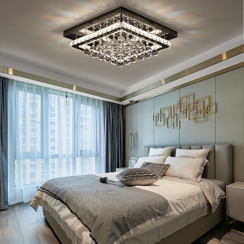 Lampade da incasso in metallo argentato Lampade da soffitto moderne per camera da letto quadrata con paralume in cristallo