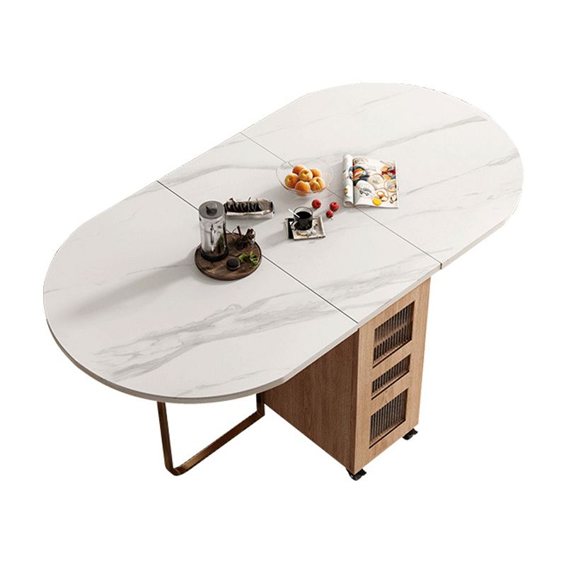 59"L Minimalist White Kitchen Dining Table Oval Shape Dining Table with Pedestal Base