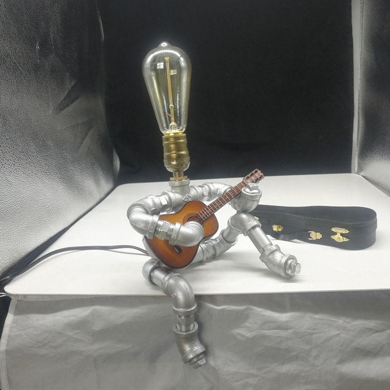 1-Light Robot Nightstand Lamp Cyberpunk Style Pipe Table Lighting for Boys Bedroom