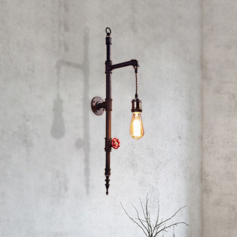 Metal Rust Sconce Light Exposed 1-Light Industrial Wall Mounted Light with Pressure Gauge