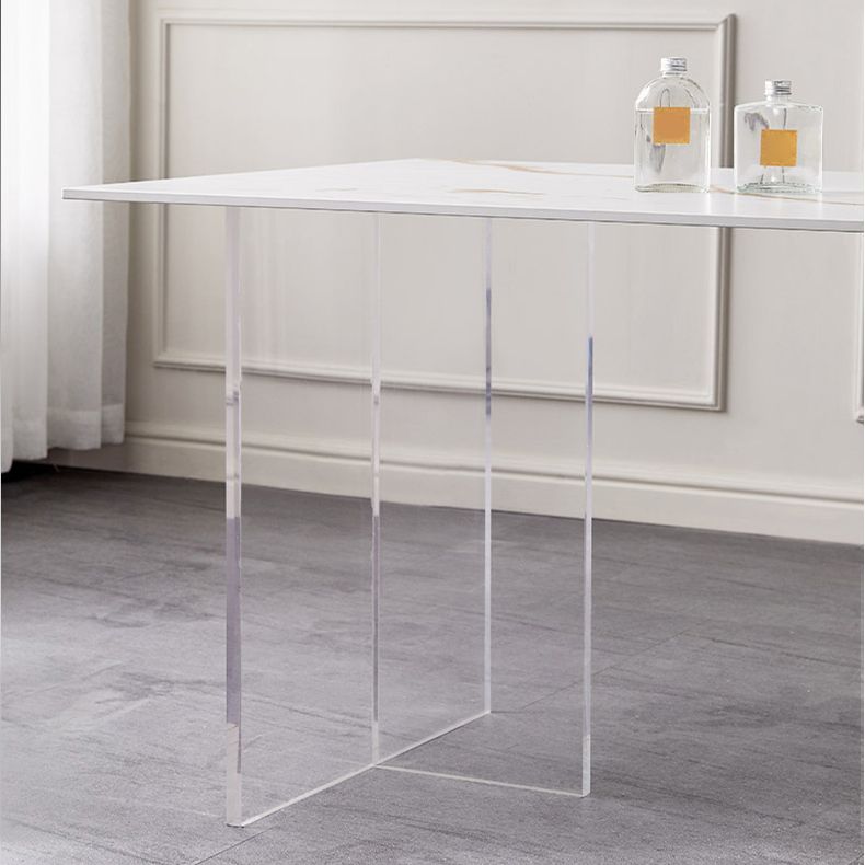 White Rectangle Dining Room Collection Modern Stone and Acrylic Table