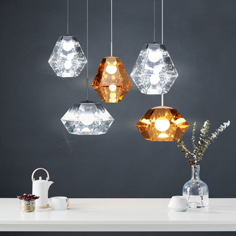 Minimalism Polyhedra Diamond Shade Hanging Light Nordic Style Acrylic Lighting Pendant for Coffee Shop Restaurants