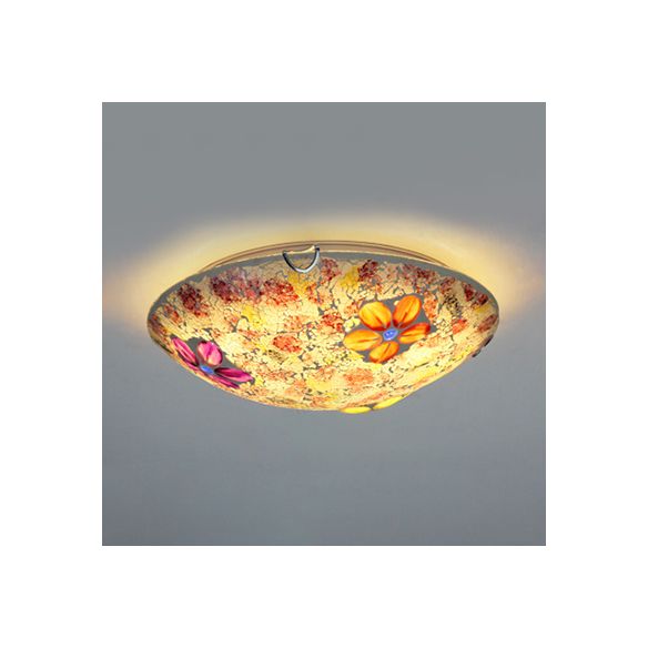 Plafonnier rond de style Tiffany en verre teinté, plafonnier encastré à 1 ampoule avec motif floral en violet/rose