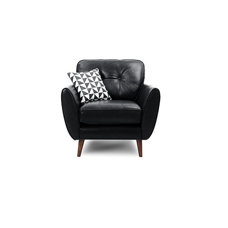Genuine Leather Flared Arm Sofa Modern Jewel-tuft Wood Legs Sofa