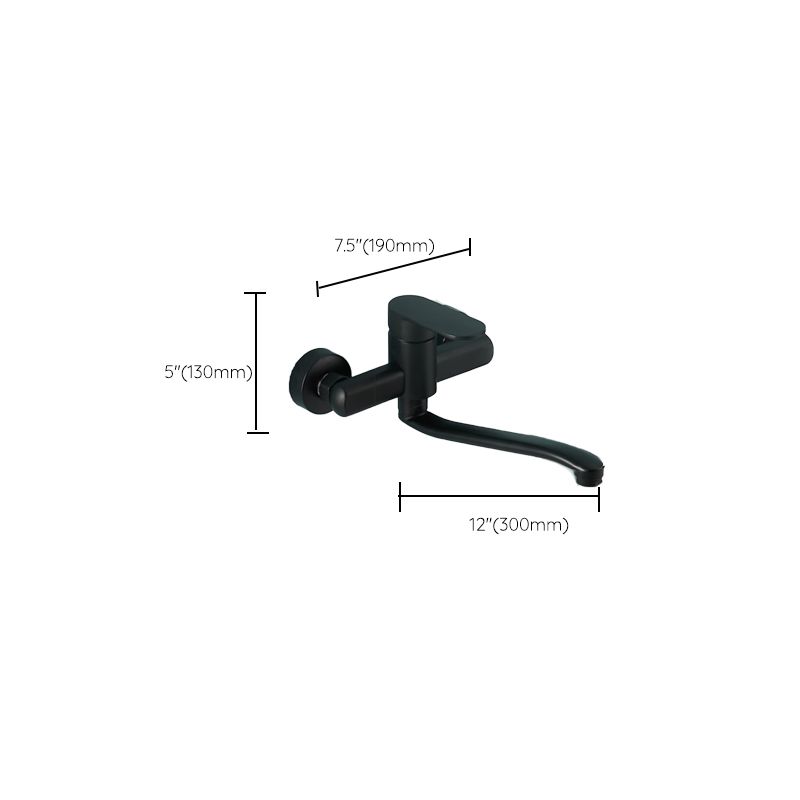 Low Arc Tub Filler Black Swivel Single Lever Handle Wall-Mounted Copper Tub Filler