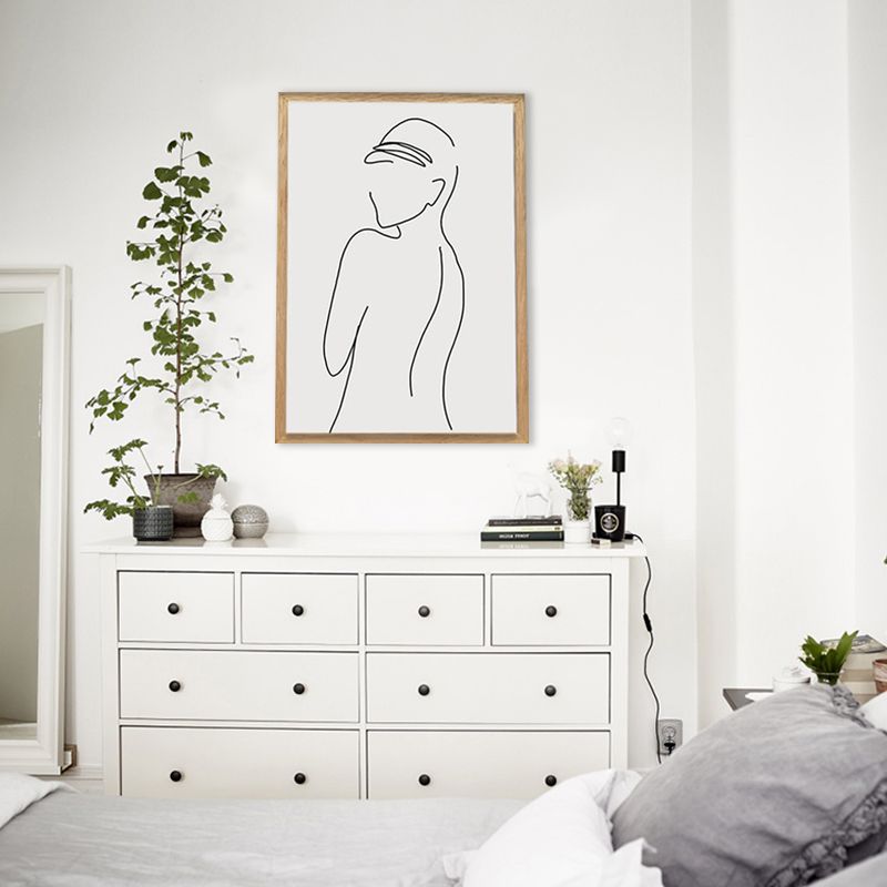 Nude Figure Line Art Print Minimalistic Canvas Wall Decor in White for Girls Room