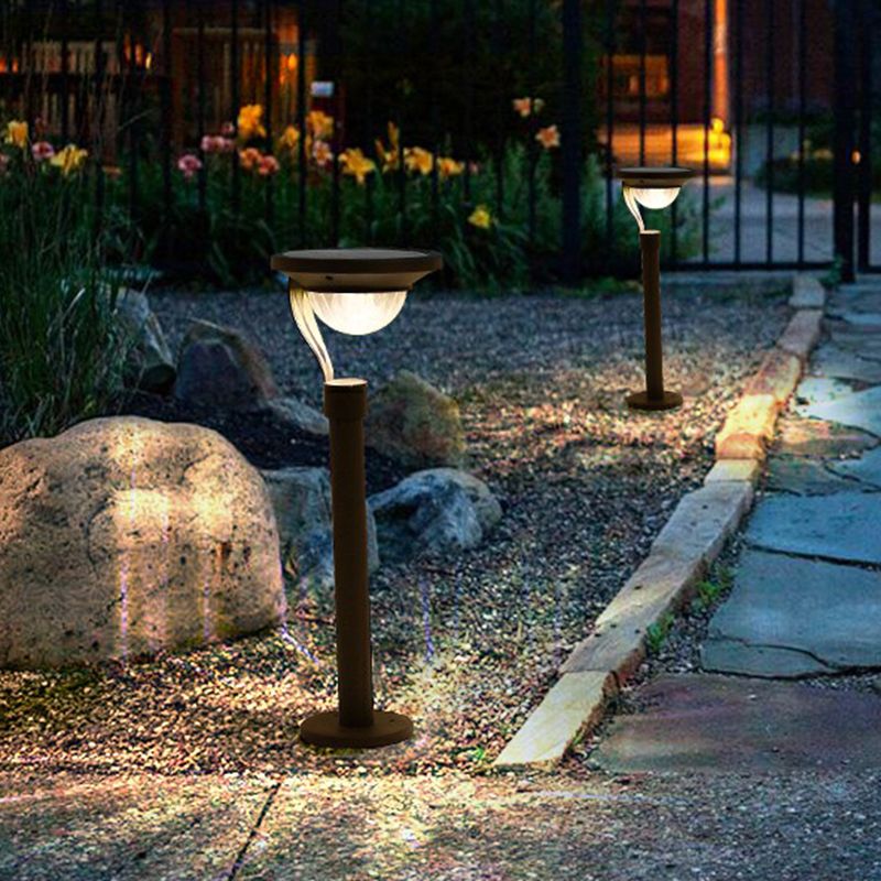 Garden Pond LED Pathway Light Simple Dark Grey Solar Stake Light with Bowl Plastic Shade