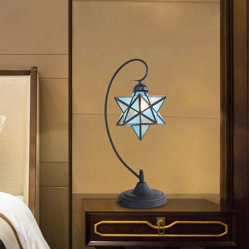 Black Pentagram Nightstand Light Baroque 1 Head Pink/Yellow/Dark Blue Glass Night Table Lamp for Bedside