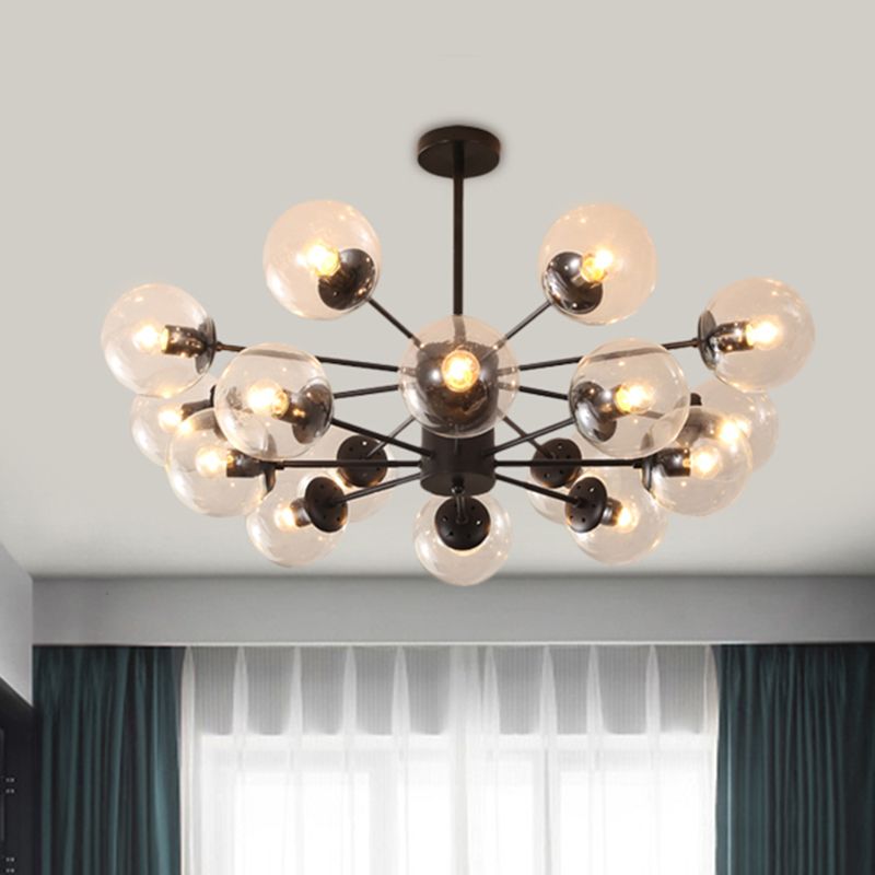 Amber/Blue/Clear Glass Spherical Chandelier Light Post Modern 6/8/10 Lights Black Pendant Lamp for Bedroom