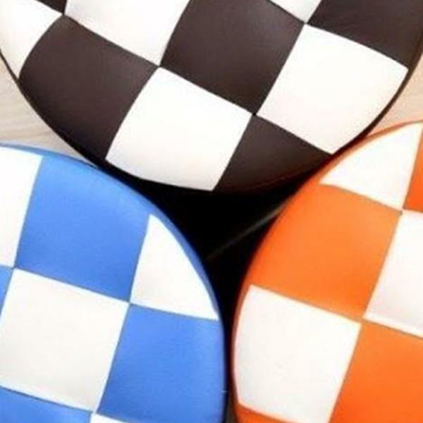 Modern Stain Resistant Standard Round Check Pattern Leather Pouf for Drawing Room