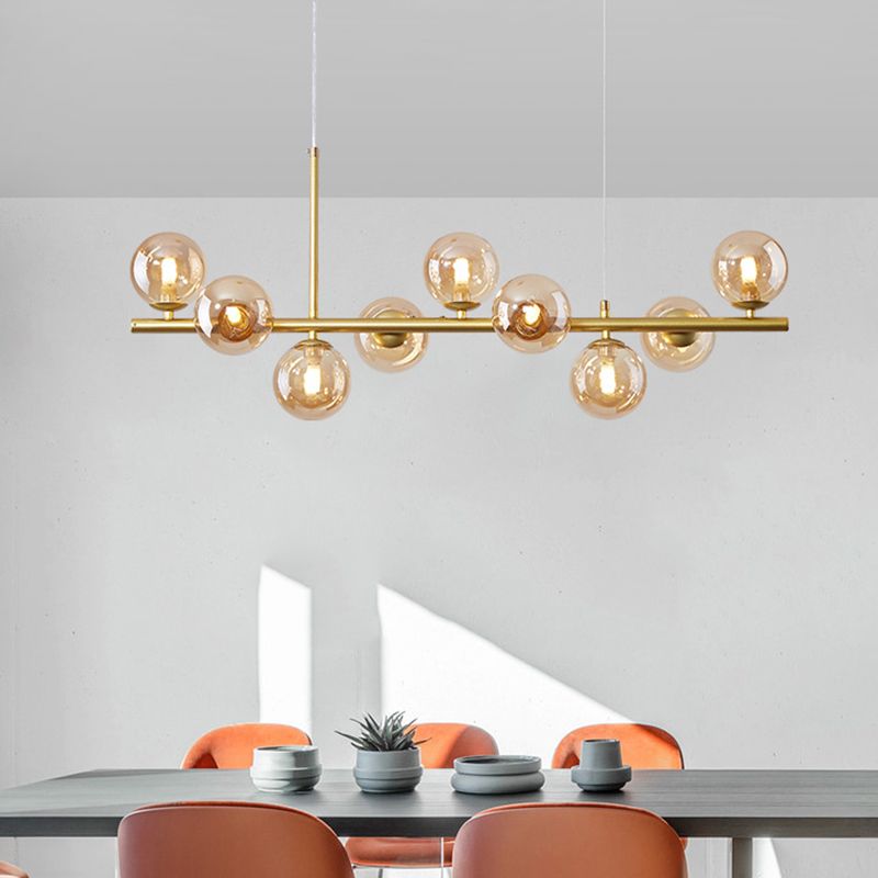 Moderne Insel Leichtes Multi-Head-Restaurant Hängende Lampe mit Globe Glass Shade