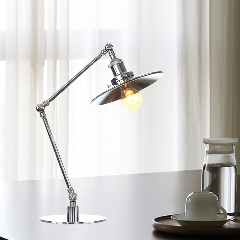 Tapered Study Room Desk Lighting Metal 1 Light Industrial Reading Book Light with 8"+8"/8"+8"+8" Length Arm in Chrome