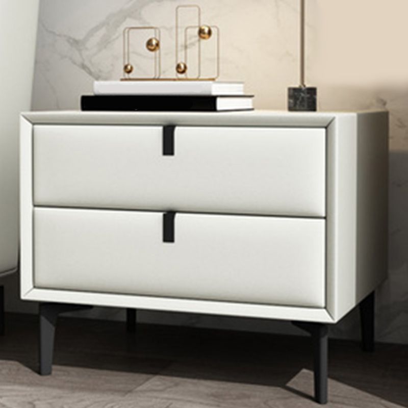 Leather Top Nightstand with Drawers Glam Night Table with 4 Legs