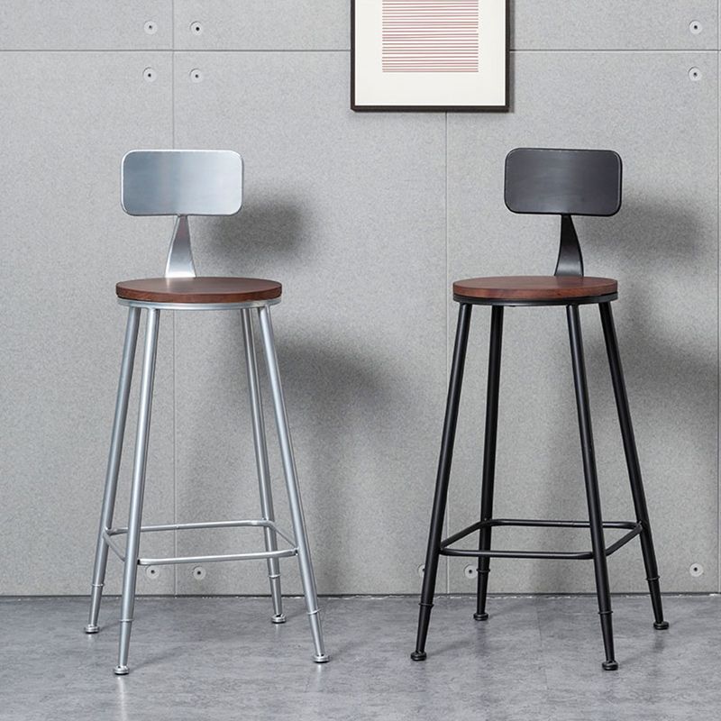 Indoor Industrial Wood Top Barstool Metal 4 Legs Bar Stool with Pedal