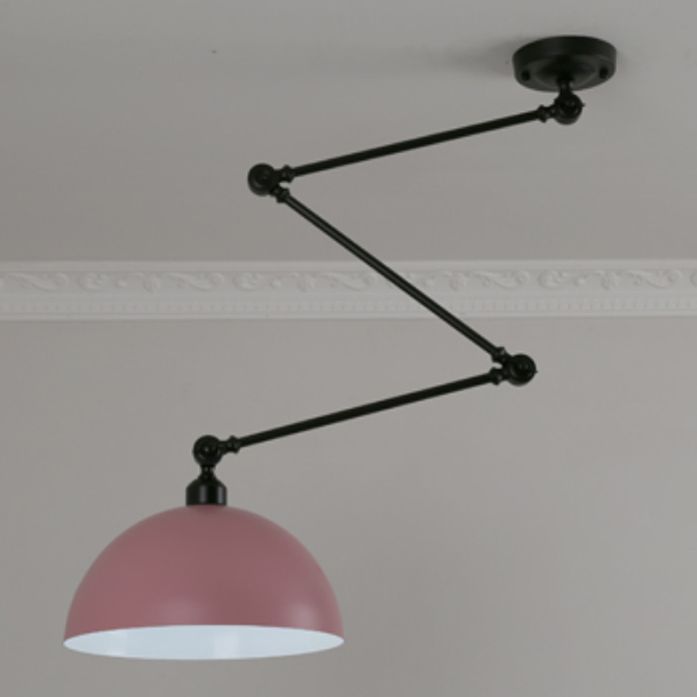 Macaron 1-Bulb Suspension Lamp Metal Swing Arm Pendant Light with Dome Shade