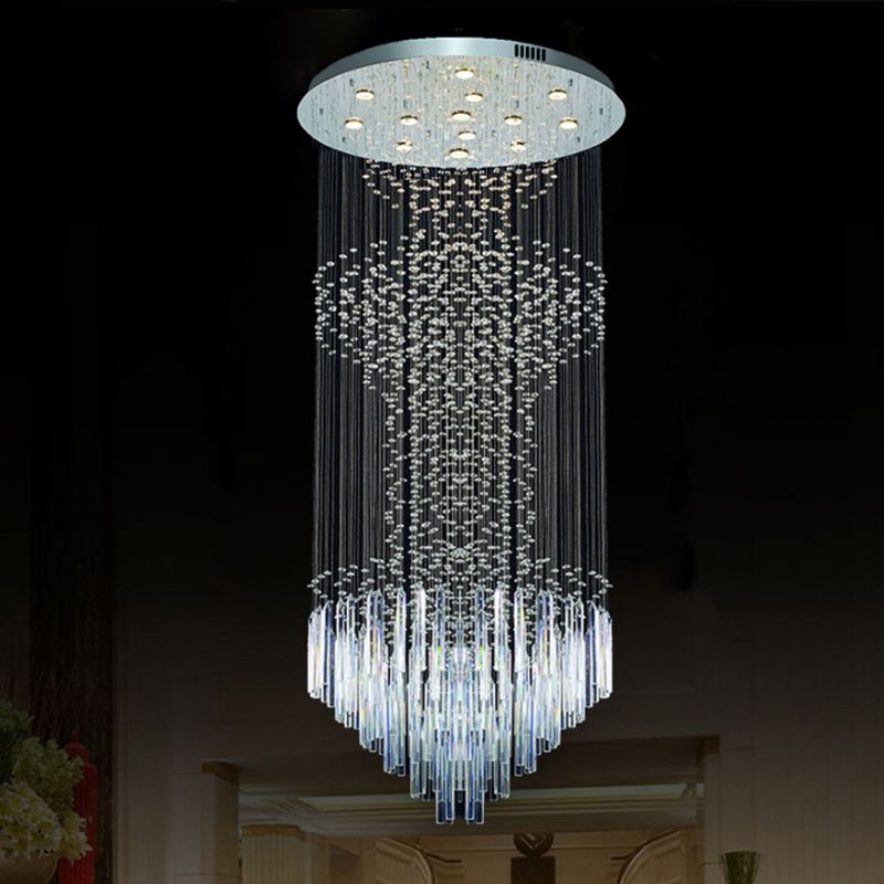 13-Head Orbs and Rods Hanging Light Contemporary Silver Crystal LED Cluster Pendant Light