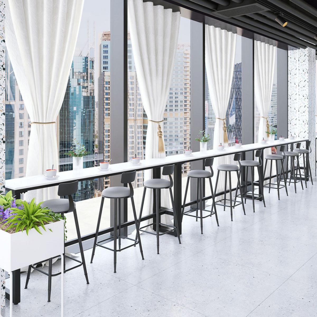 Glam Rectangle Bar Table Set 1/4/7 Pcs Iron Frame Bar Table and Upholstered Stools