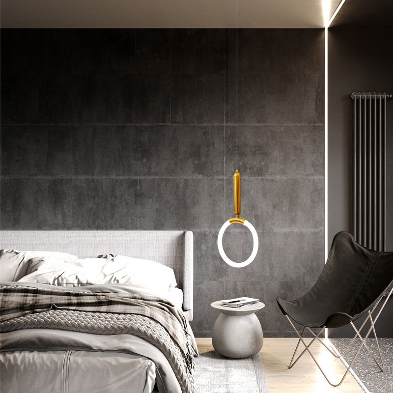 Acrylic Loop Pendant Lamp Minimalist Gold LED Suspended Lighting Fixture for Bedroom