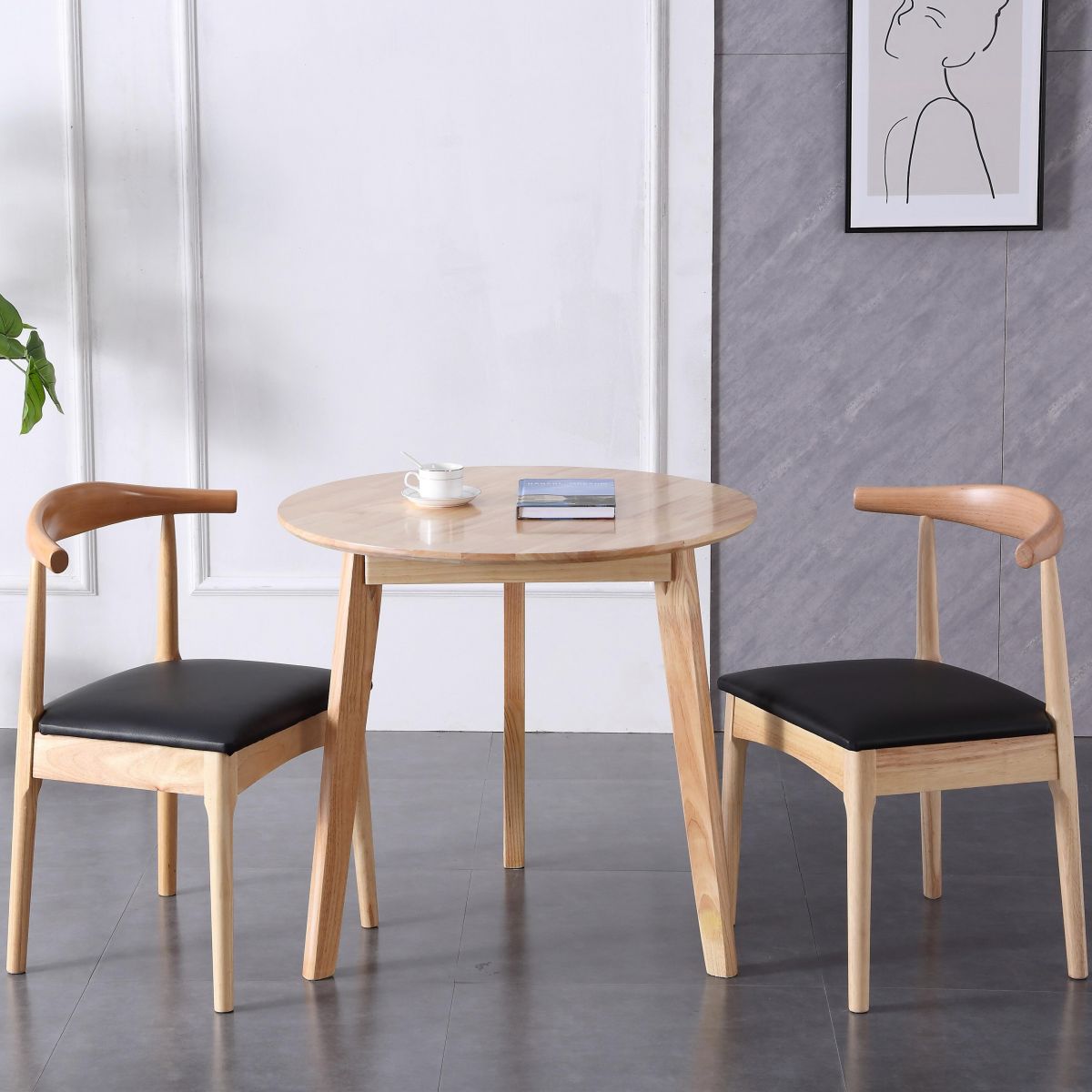 Round Shape 4 Legs Modern Dining Table Wood Color Fixed Table of Solid Wood