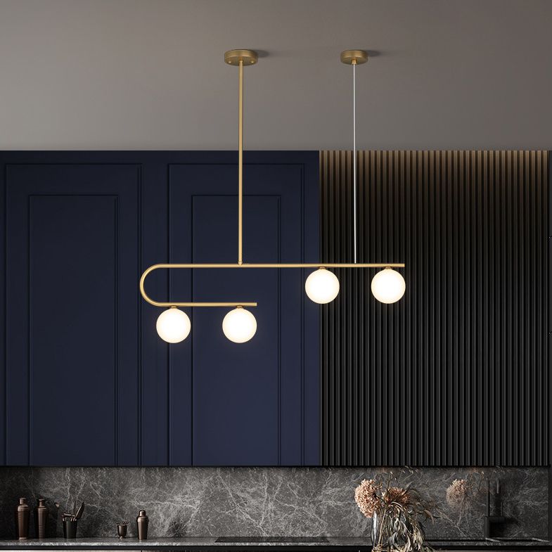 Glass Round Chandelier Light Fixture Simple Island Pendant for Dining Room