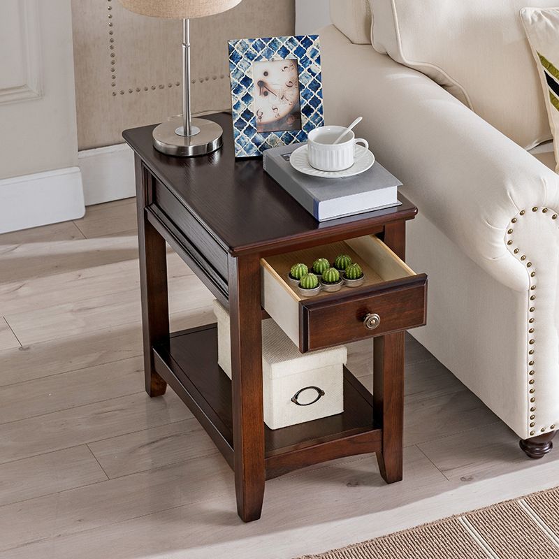 Modern Rectangle Top Side Table 23.62" Tall Wood End Table with Storage