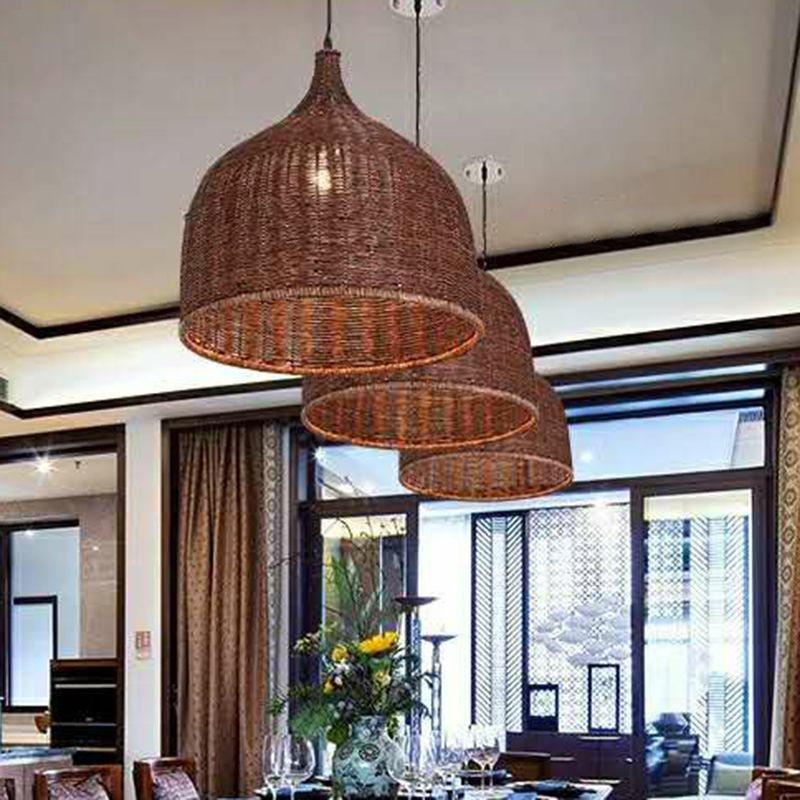 Hand-Braided Pendant Light Fixture Asia Bamboo 1 Bulb Restaurant Ceiling Hang Lamp