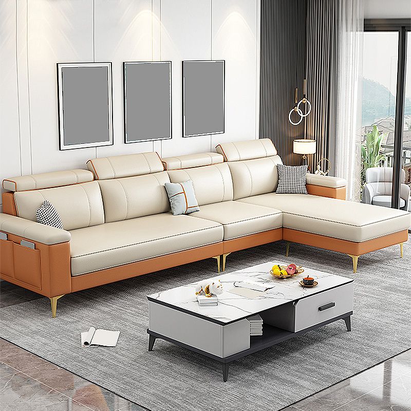 Faux Leather High Back Pillow Top Arm Sectional Wear and Stain-Resistant Sofa