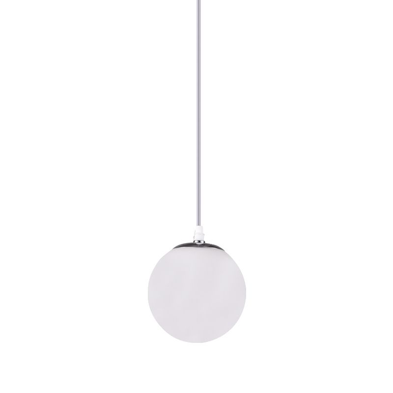 Chrome Finish Spherical Hanging Light Minimalist 1 Head White Glass Pendant for Dinner
