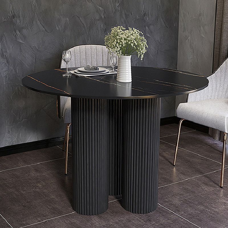 Modern Style Pedestal Base Slab & Wood White/black Round Coffee Table