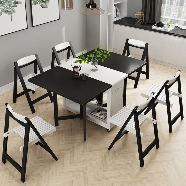 Mid-Century Modern Dining Table Rectangle Rubberwood Drop-Leaf Dining Table for Home Use