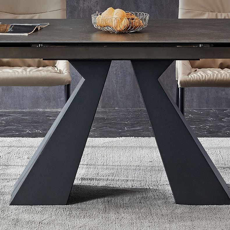 Rectangle Traditional Luxury Dining Table Grey Sintered Stone Table with Double Pedestal
